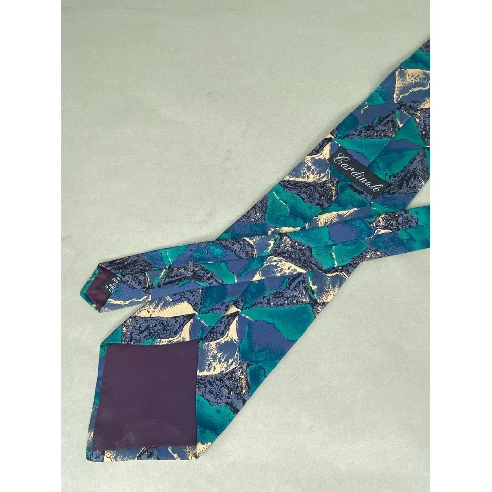 VTG Cardinale Mens Tie Blue Teal Abstract Artsy‎ Geometric Silk Formal 57x4